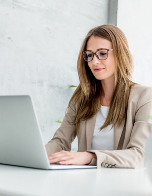 Woman at a computer.